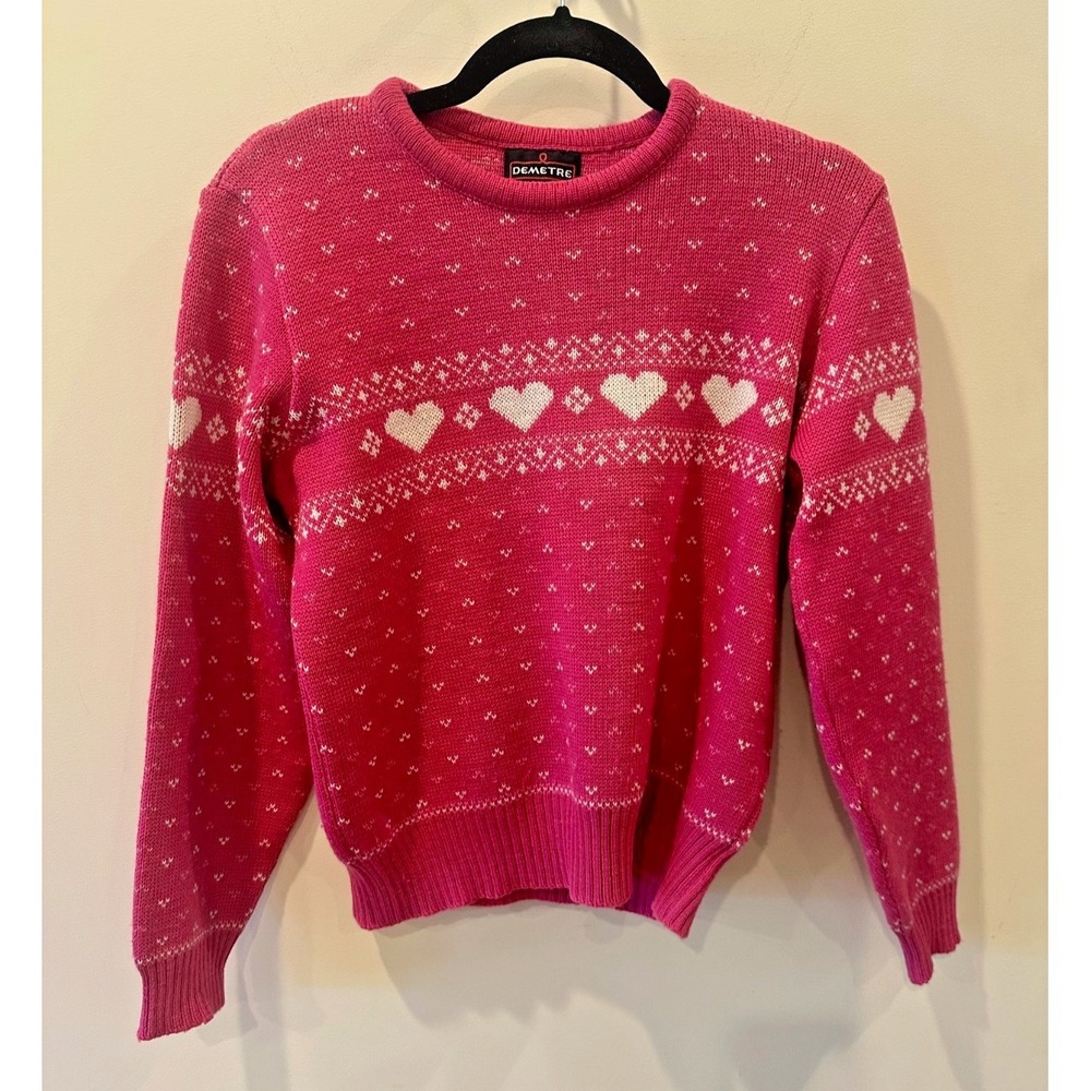 Vintage Demetre Sweater Womens Large Ski Fair Isle Ski pink  100% Virgin‎ Wool